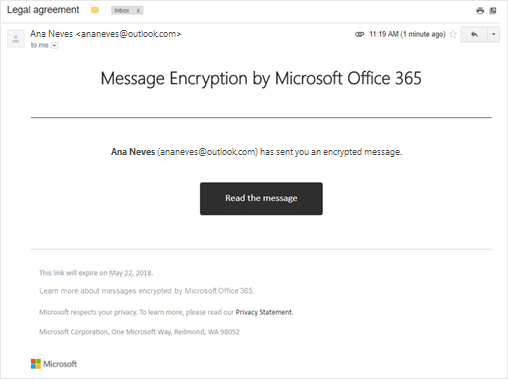 Microsoft example of Encrypting Email in Outlook